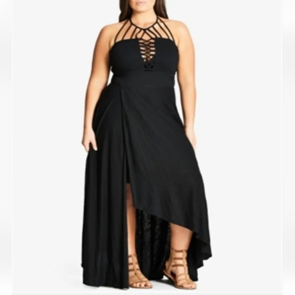 City Chic Black Asymmetrical High-Low Halter Dress